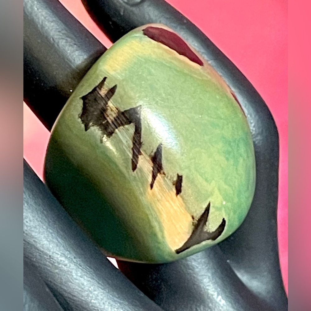 Hand carved Tagua seed statement ring​​